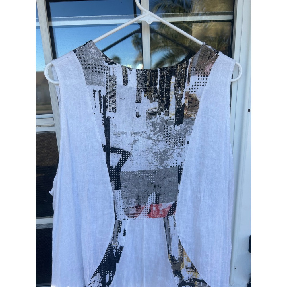Bohabille Paris Linen Cityscape Print Bubble Hem Midi Dress White XL Lagenlook - Picture 3 of 12